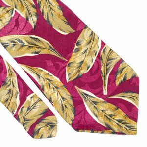 Envoy‎ Limited Edition Jacquard Print Red Brown Tropical Leaf Short Silk Tie